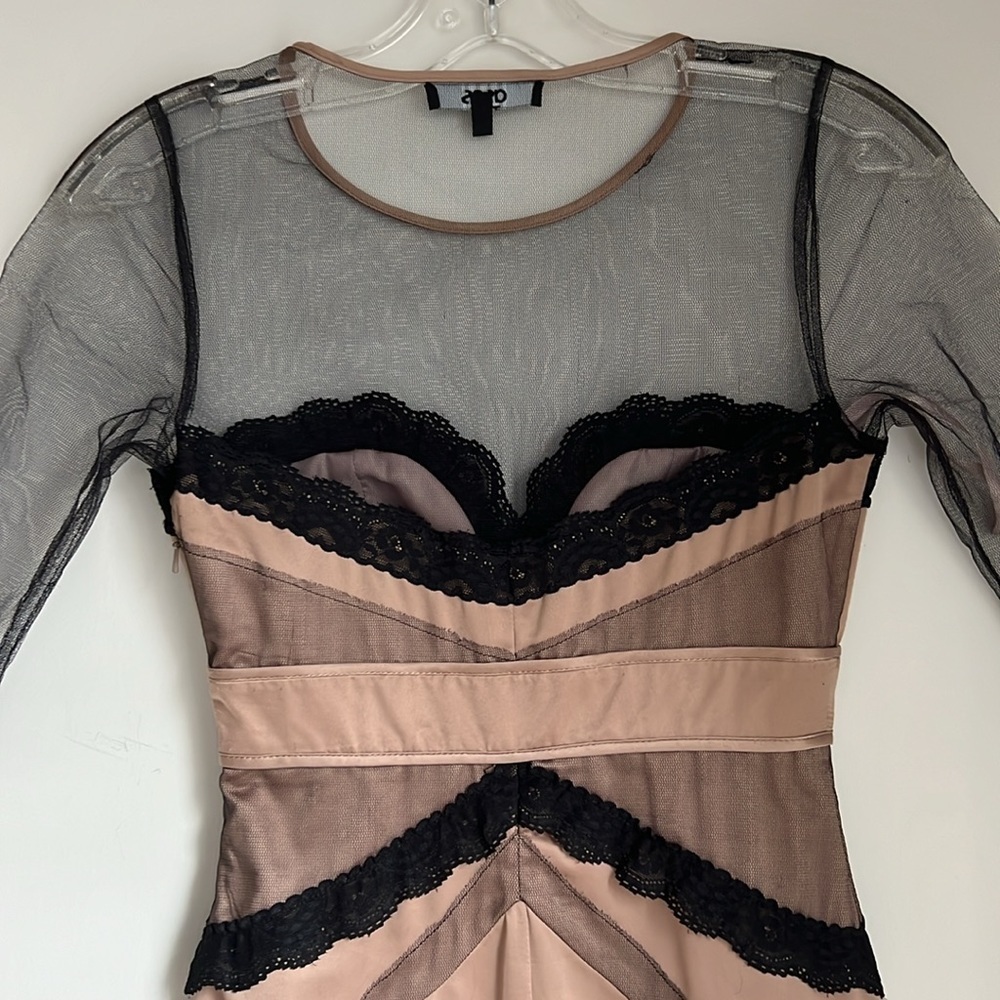 ASOS Champagne Satin Mesh Bodycon Dress - Picture 7 of 8